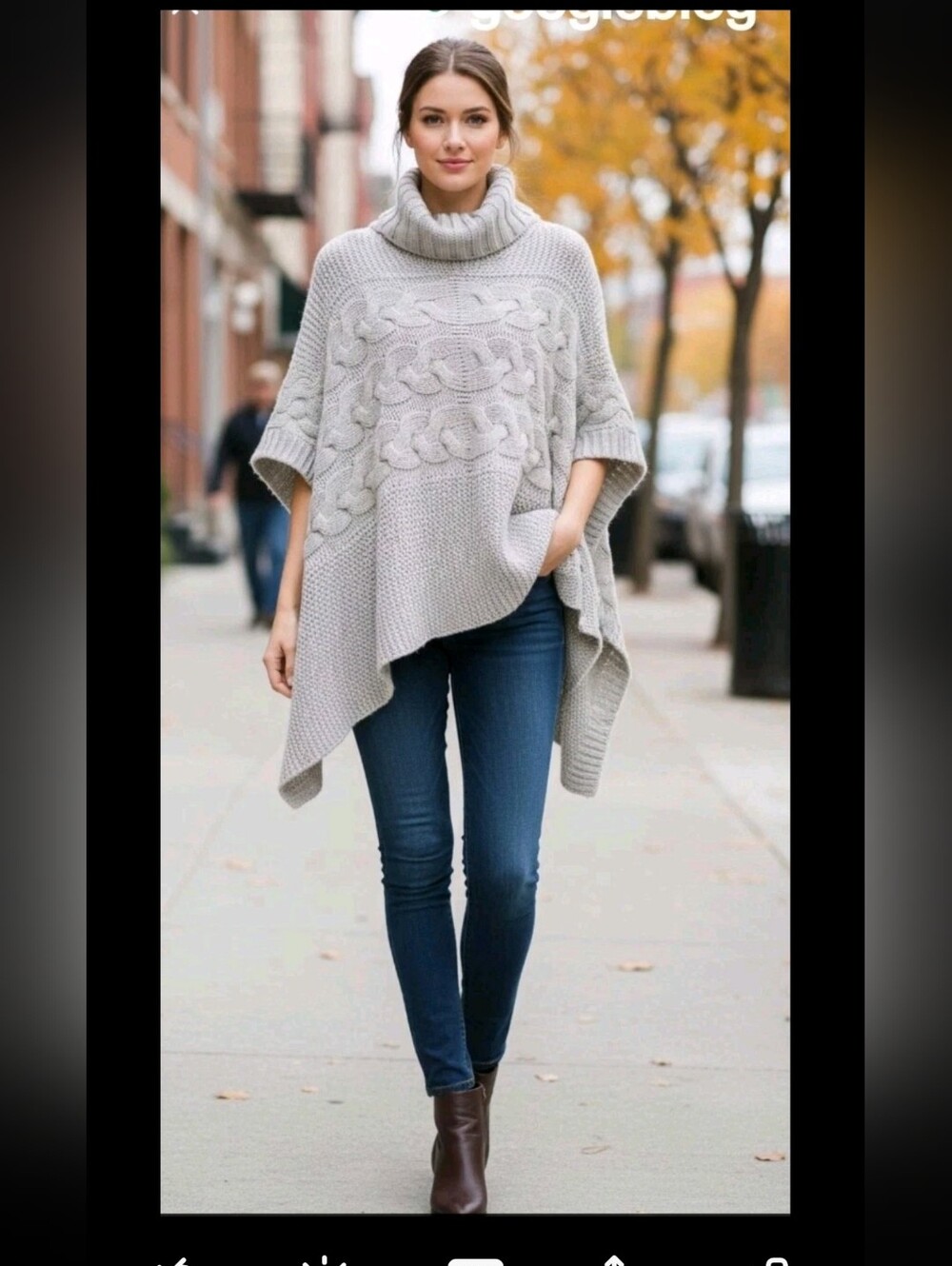 Madison 88 Gray Cable Knit Cowl Neck Poncho Sweater One Size